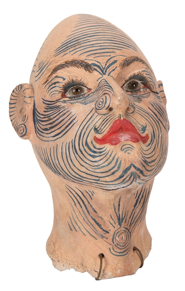  Tattooed Pinhead Bust. 1890s. A hand painted pinhead bust w...