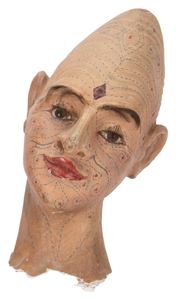  Tattooed Pinhead Bust. 1890s. A hand painted pinhead bust w...