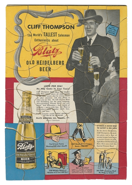  THOMPSON, Cliff (1904-1955). Cliff Thompson Blatz Jigsaw Pu...