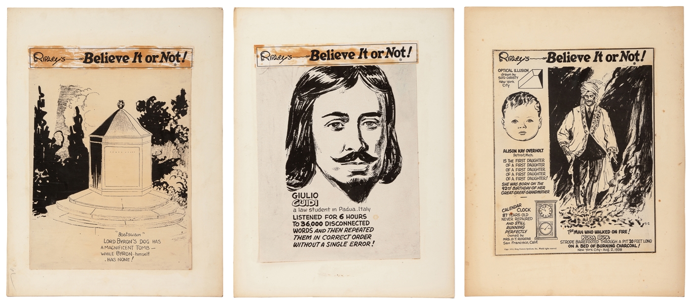  Ten Ripley’s “Believe It or Not!” Proof Prints on Illustrat...