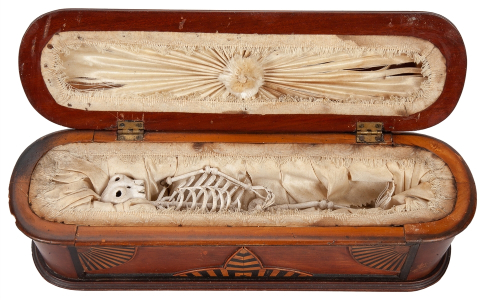  Memento mori coffin with skeleton. Circa early 20th century...