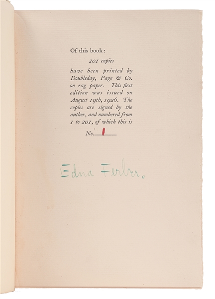  FERBER, Edna (1885-1968). Show Boat. Garden City: Doubleday...