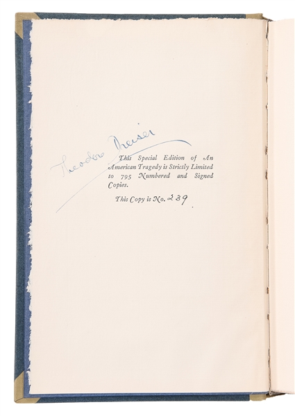  DREISER, Theodore (1871-1945). An American Tragedy. New Yor...