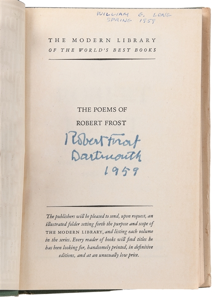  FROST, Robert (1874-1963). The Poems of… New York: The Mode...