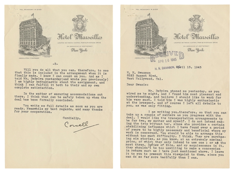  WOOLRICH, Cornell (1903-1968). Typed letter signed (“Cornel...