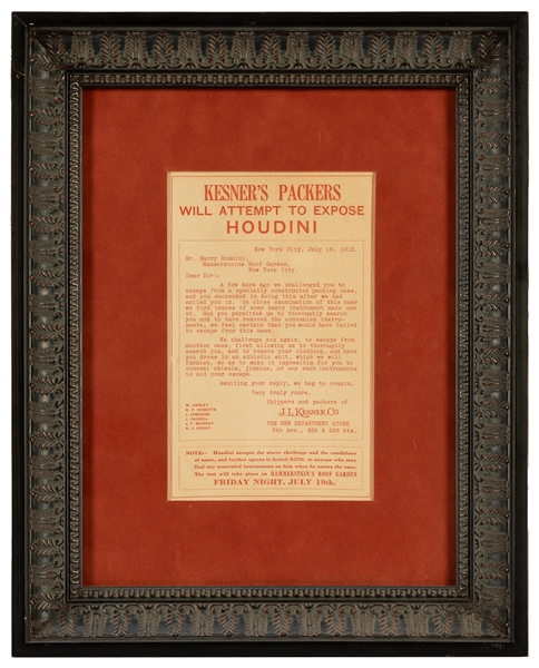  HOUDINI, Harry (Erik Weisz, 1874 – 1926). Kesner Packers Wi...