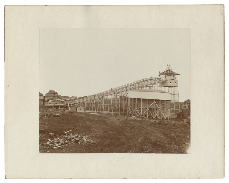  [AMUSEMENT PARKS]. Large cabinet photograph of the construc...