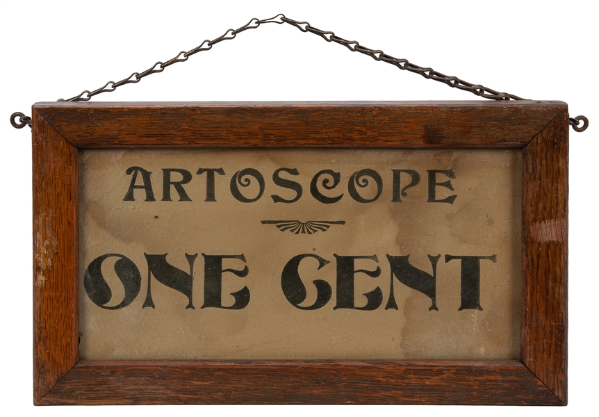  1 Cent Artoscope Viewer Marquee. Circa 1890s. Wooden framed...