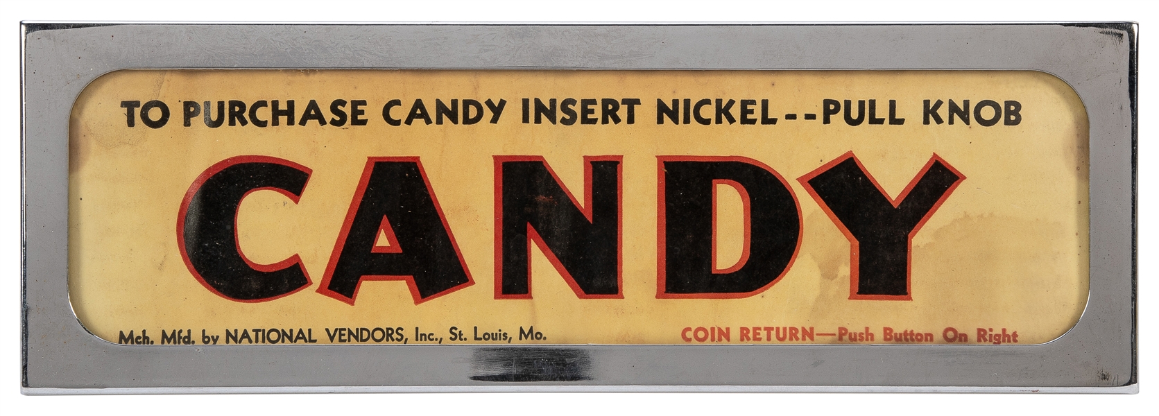  National Vendors 5 Cent Candy Machine Marquee. St. Louis, M...