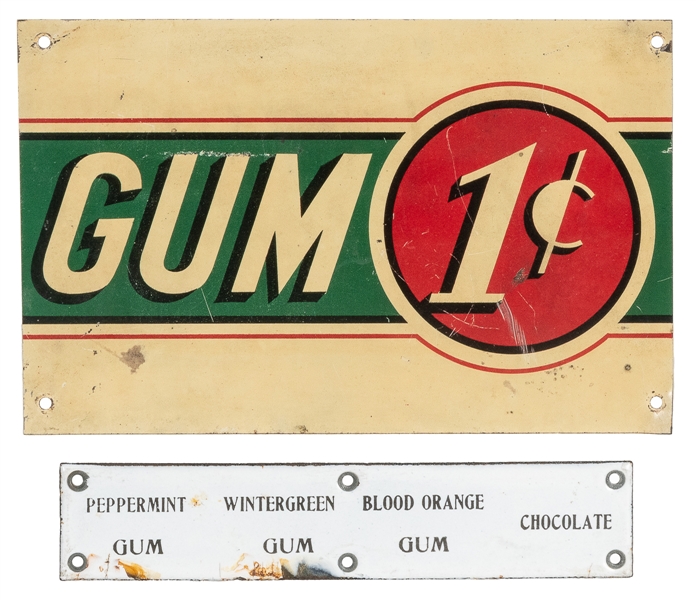  Two Chewing Gum Signs. Including: 1 Cent Gum tin sign, ca 1...