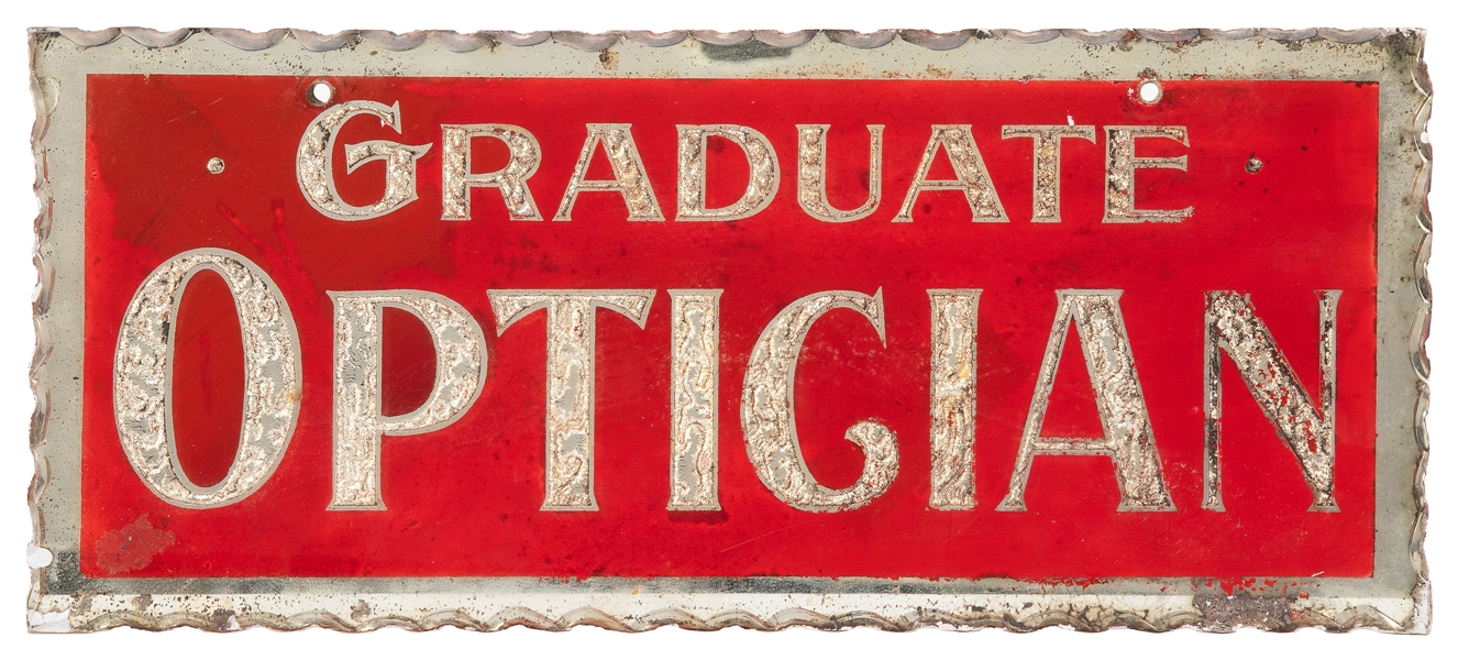  Graduate Optician Reverse Painted Glass Sign. Circa 1910s-1...