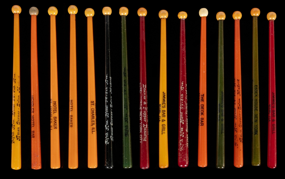  Group of 15 Bakelite Baseball Bat Swizzle Sticks. Circa 194...