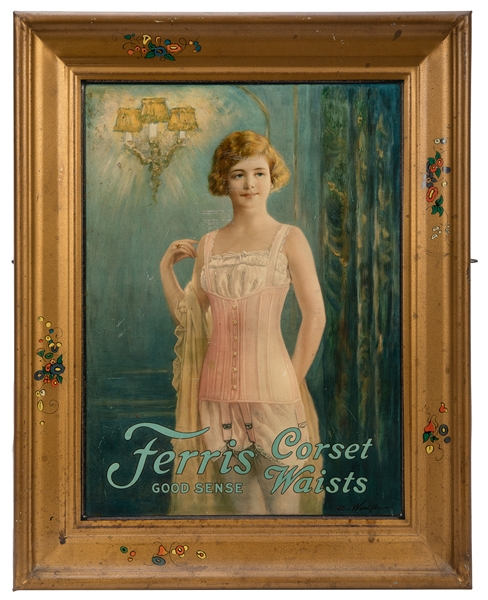  Ferris Good Sense Corset Waists Sign. Circa 1920s. Lithogra...