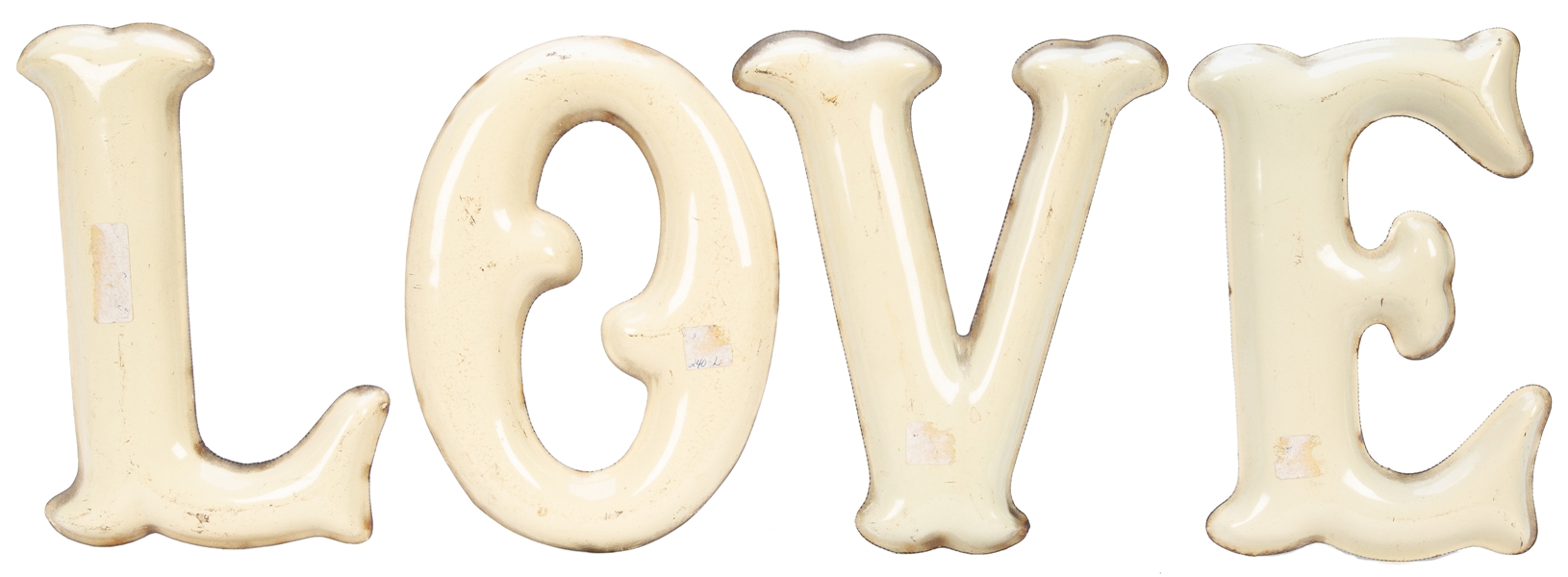  “LOVE”. Group of Four Porcelain Letters. Circa 1930s-1950s....