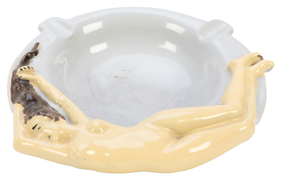  Nude Enamelware Ashtray. Heavy enameled cast iron ashtray d...