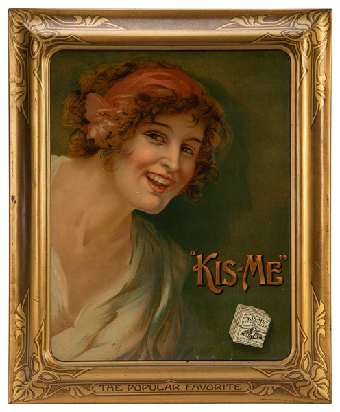  “Kis-Me” Peppermint Gum Embossed Lithograph Tin Sign. Brook...