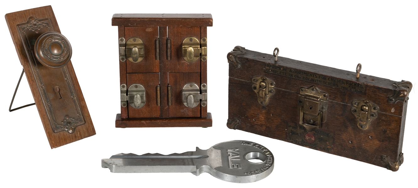  Four Lock, Door, and Key Advertising Pieces. Four display a...