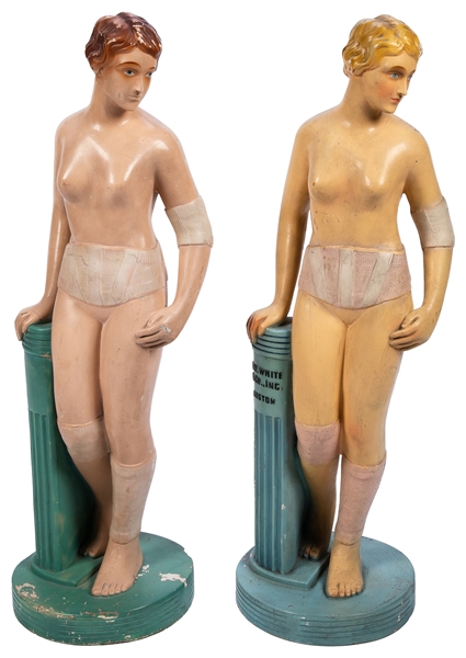  Pair of Art Deco Painted Plaster Underwear and Girdle Adver...