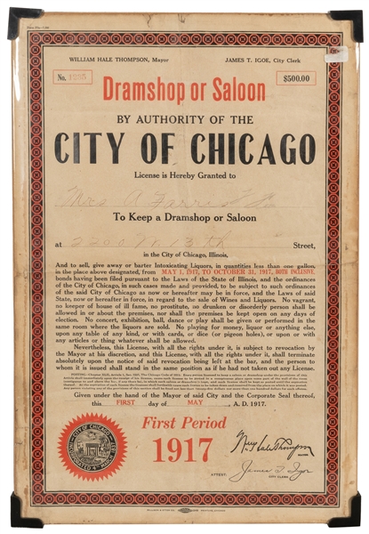  City of Chicago Saloon Licenses. 1914 / 1917. Two municipal...