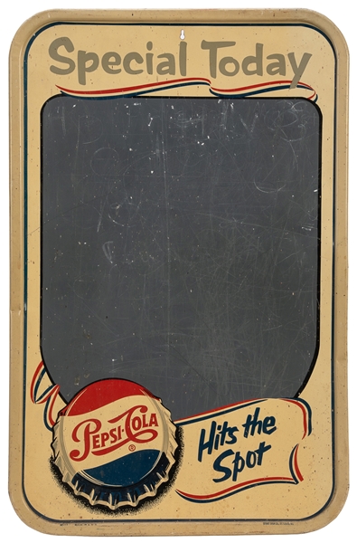  Pepsi-Cola “Special Today / Hits the Spot” Tin Café Sign wi...