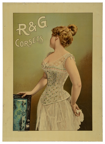  R&G Corsets Tin Sign. New York: Kaufmann & Strauss, ca. 189...