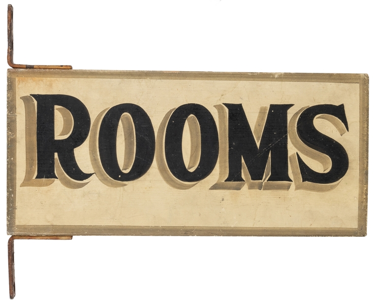  “Rooms” Painted Wooden Flange Sign. [N.d.]. Small rooming-h...