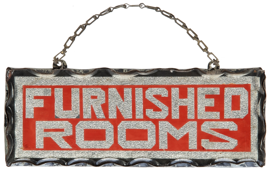  Furnished Rooms Rental Glass Hanging Sign. Metal-backed and...