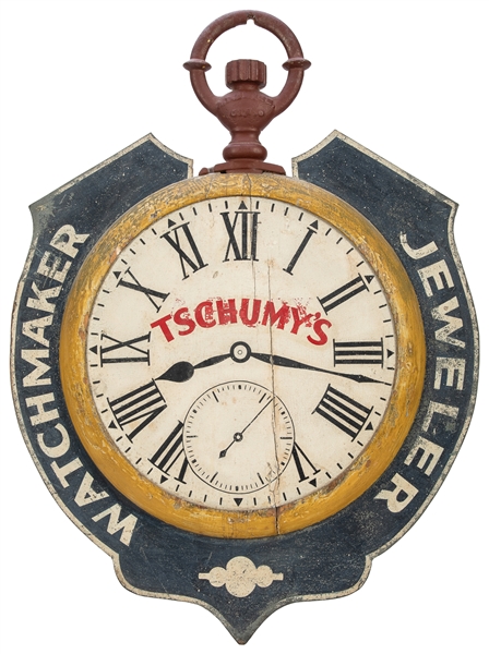  Tschumy’s Watchmaker Jeweler Hanging Sign. Circa 1900s. Dou...