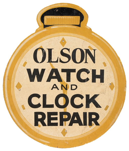  Olson Watch and Clock Repair Trade Sign. 20th century. Hand...