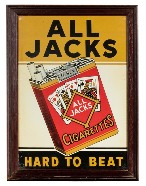  All Jacks Cigarettes / Hard to Beat. 1930s. Tin sign promot...