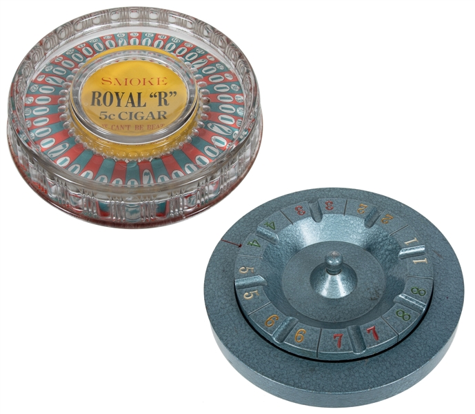  Two Roulette Ashtrays. “Smoke Royal “R” 5c Cigar It Can’t B...