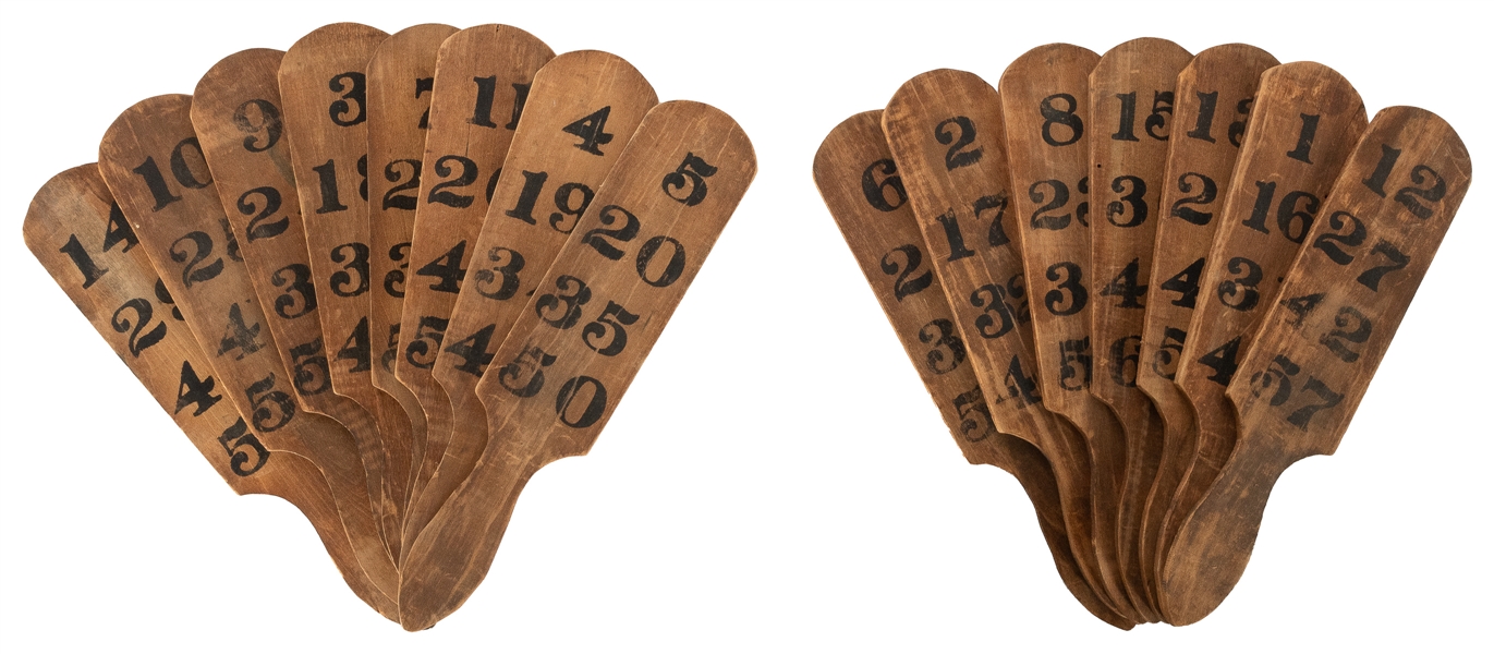  Carnival Betting Paddles. Circa 1920s-1940s. 15 wooden bett...