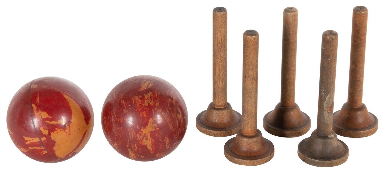  Carnival Five Pin Bowling Game with Two Balls. Circa 1930s-...