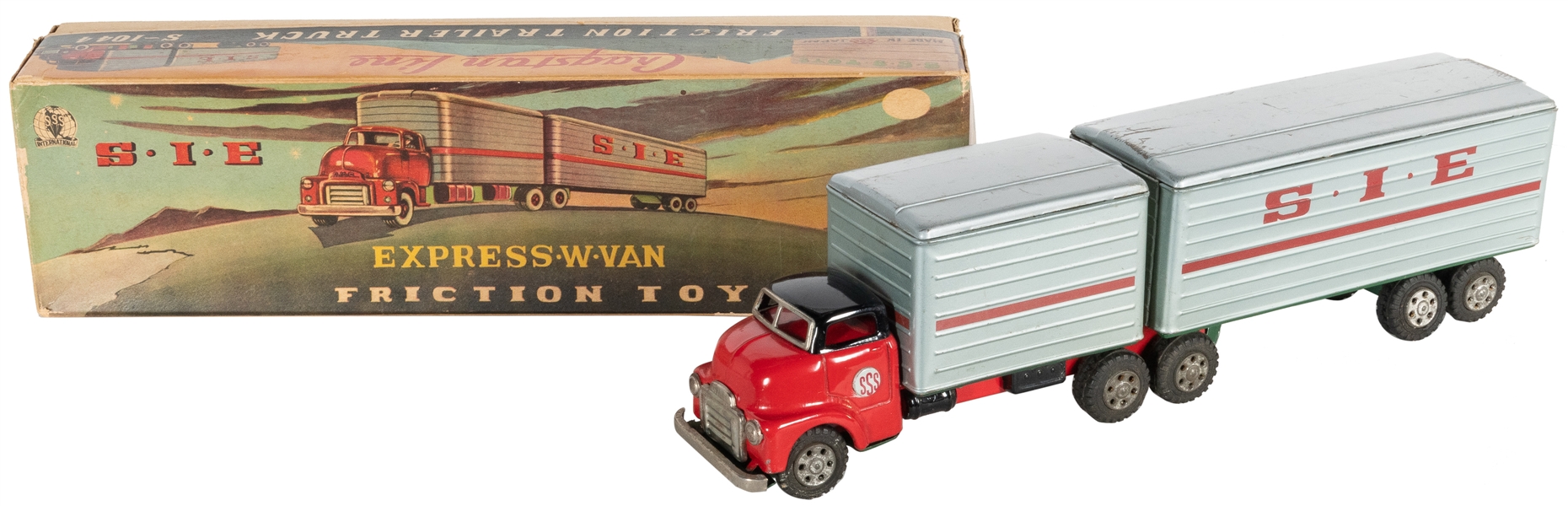  Cragstan Line Express W Van Friction Toy Trailer Truck in O...