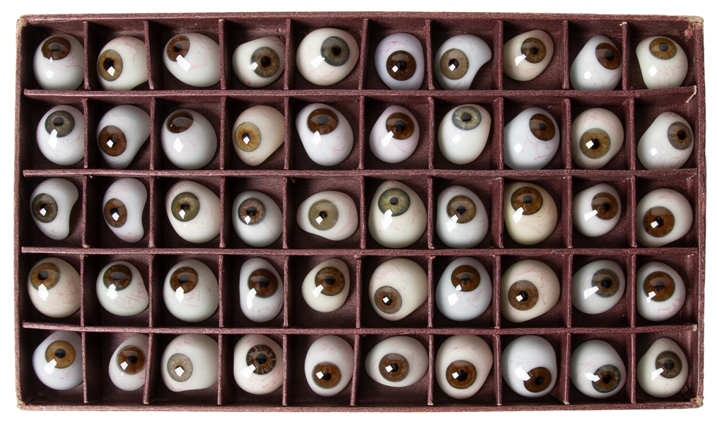  Cased Set of 50 Prosthetic Glass Eyes. 19th/early 20th cent...