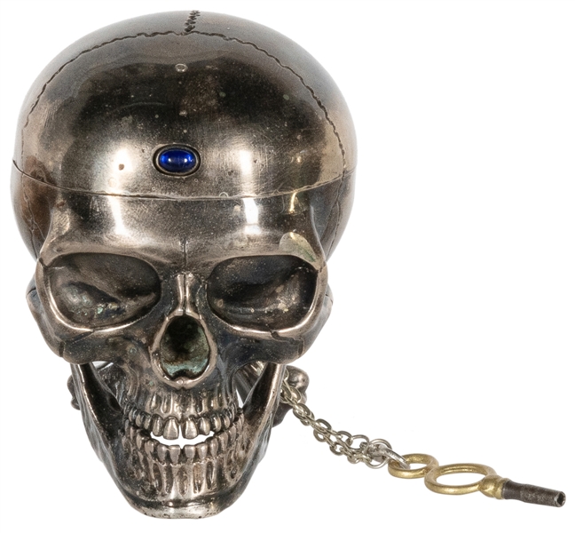  Silver Skull Desk Clock. Continental, 19th century. Silver ...