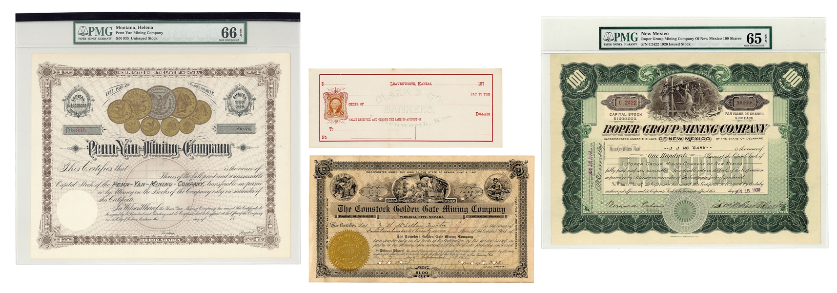  [MINING]. Group of 3 Mining Stock Certificates and an Unuse...