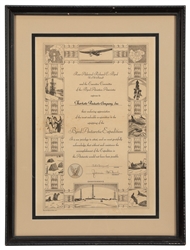  BYRD, Richard Evelyn (1888-1957). A certificate of apprecia...
