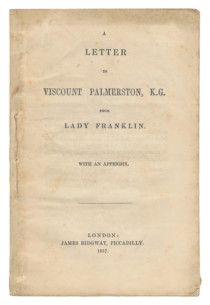  [FRANKLIN SEARCH]. FRANKLIN, Jane, Lady (1791-1875). A Lett...