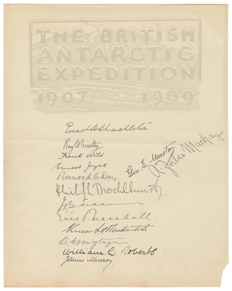  SHACKLETON, Ernest H. (1874-1922). Original sheet with 14 s...