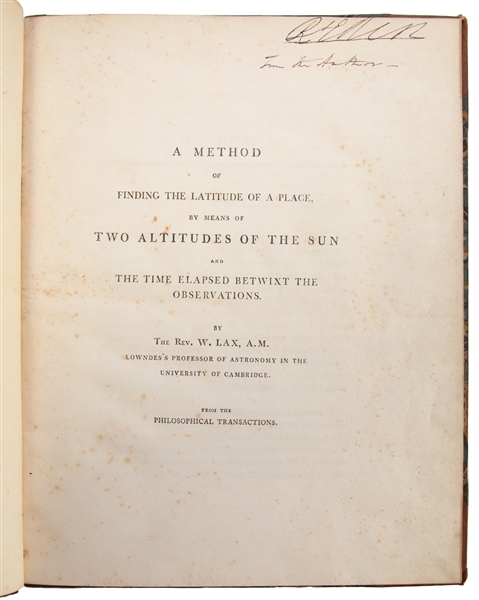  LAX, William (1761-1836). A Method of Finding the Latitude ...