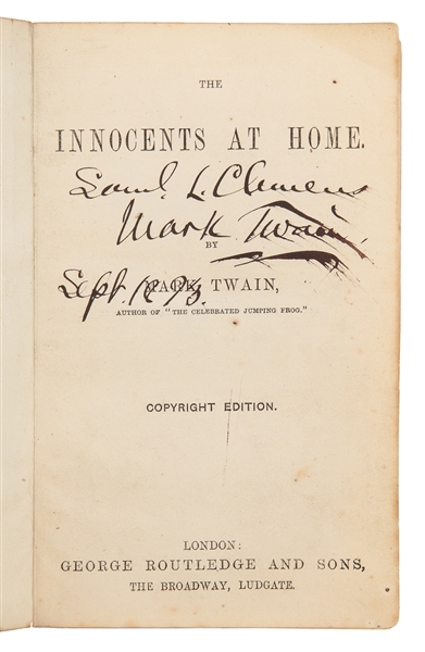  CLEMENS, Samuel (“Mark Twain”). The Innocents at Home. Lond...