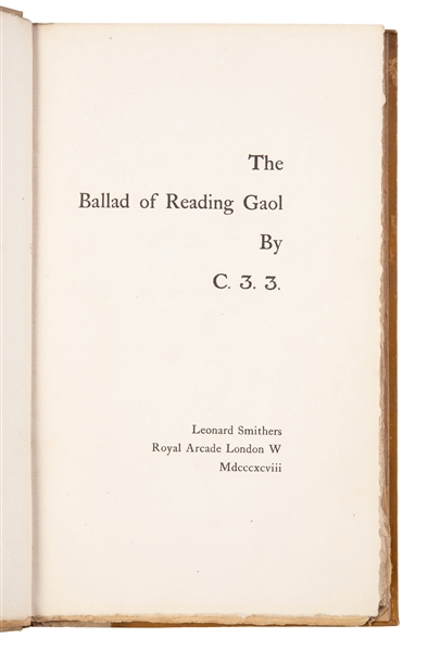  WILDE, Oscar (“C.3.3.”) (1854-1900). The Ballad of Reading ...