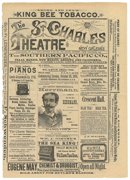  HERRMANN, Alexander (1844 – 96). St. Charles Theatre Progra...