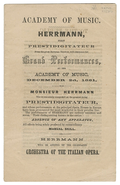  HERRMANN, Carl (1816 – 87). Herrmann, First Prestidigitateu...