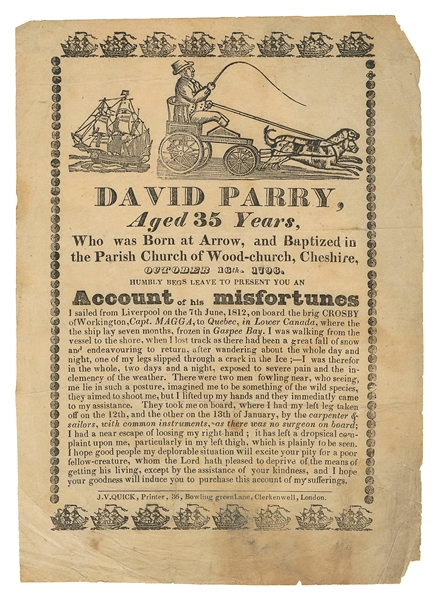  [ITINERANT PERFORMERS]. David Parry, Aged 35 Years … humbly...