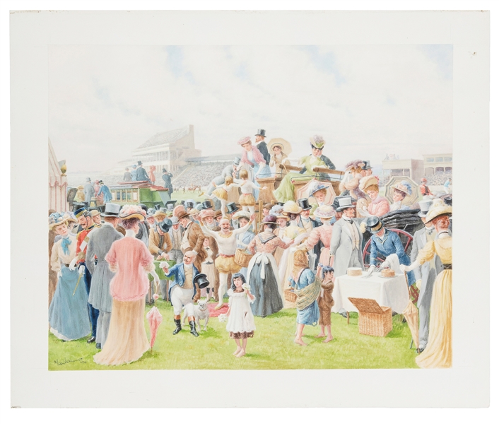  [RACECOURSE] Racecourse Entertainments Painting. Gouache on...