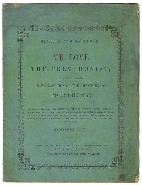  [VENTRILOQUISM] SMITH, George. Memoirs and Anecdotes of Mr....