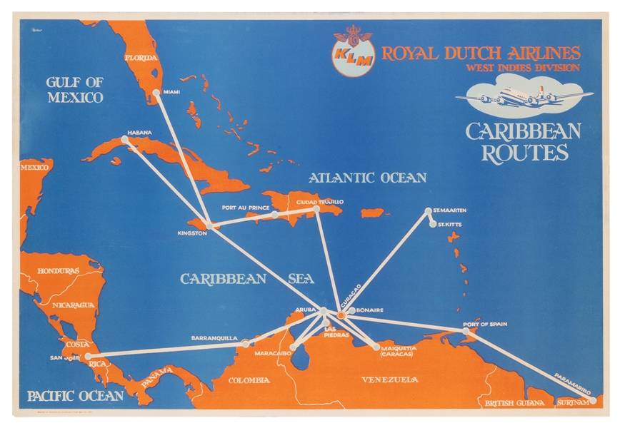  BAKER. Royal Dutch Airlines / Caribbean Routes. 1947. Trini...