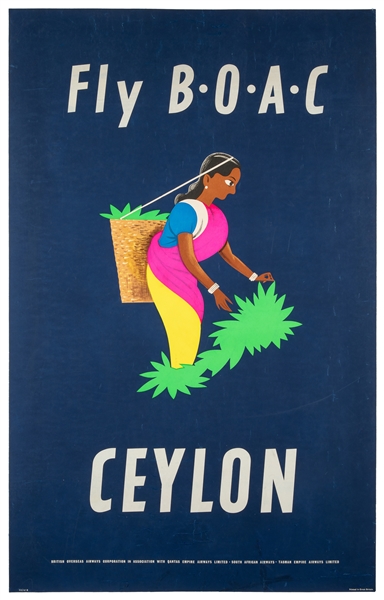  COSOMATI, Aldo (1895-1977). Fly BOAC / Ceylon. Circa 1950s. 39 ¾ x 24 ¾”. Linen backed....